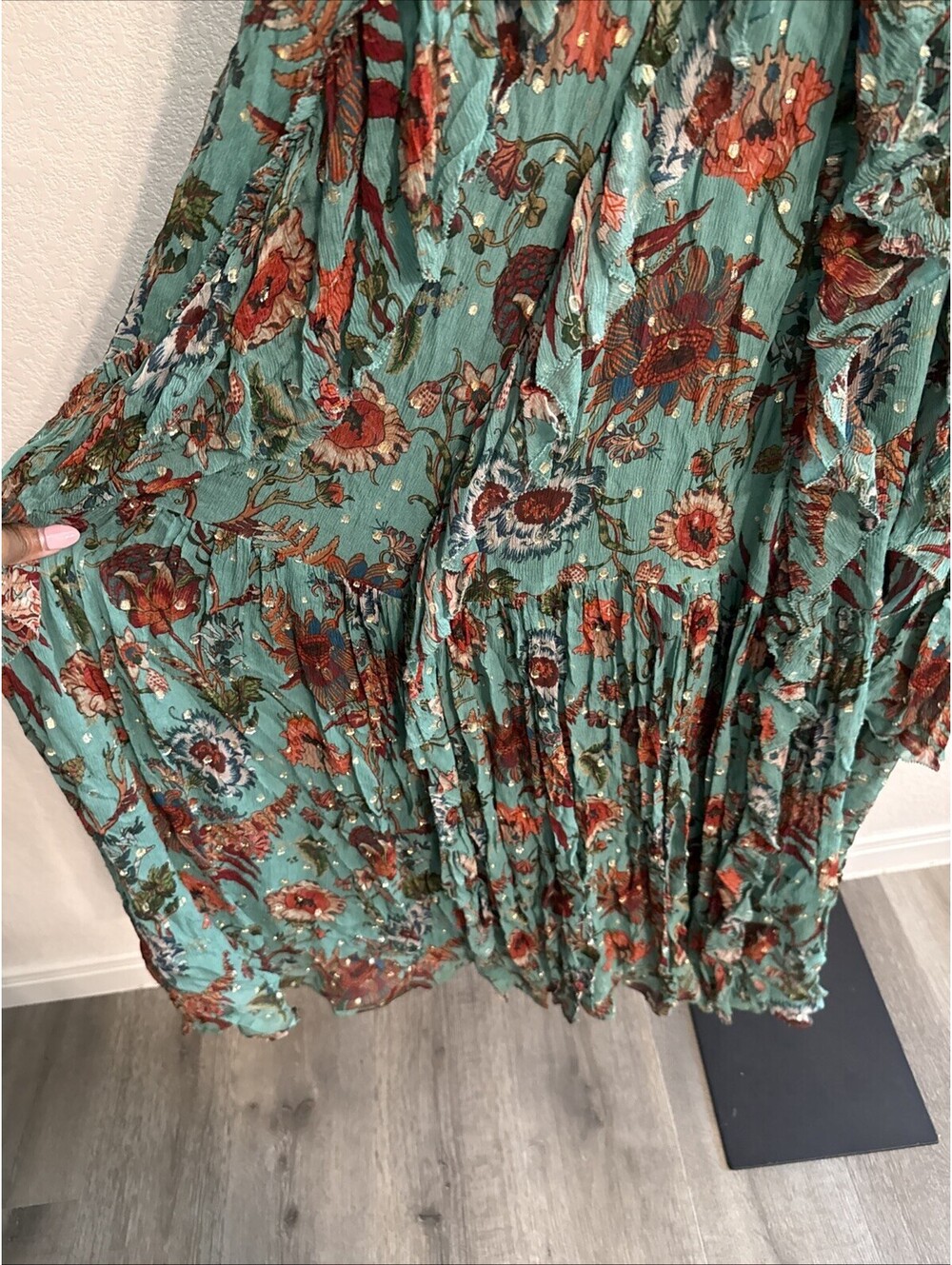 $1200 ULLA JOHNSON Colette Tiered Spaghetti Strap Maxi Dress Gown - SZ 2 (FLAW) - Picture 4 of 15